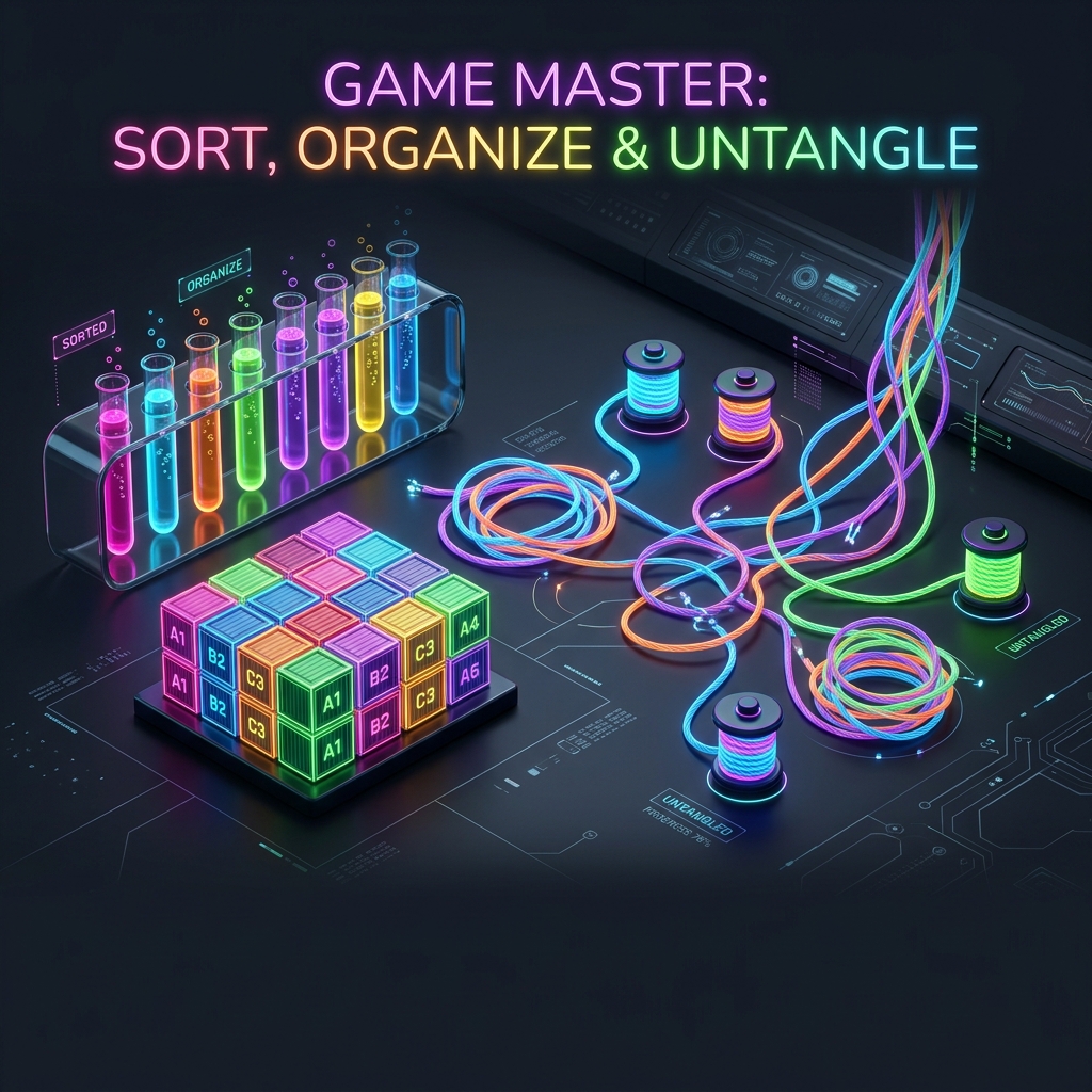 Sorting Games: Water, Shelves, and Tangled Ropes